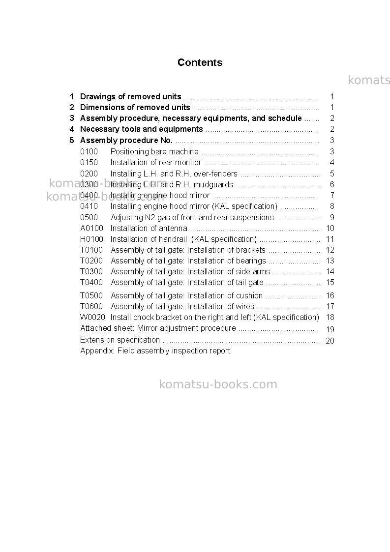 Komatsu hm400-2usa Field assembly manual cover Page 3 Komatsu hm400-2usa Field assembly manual cover Page 3