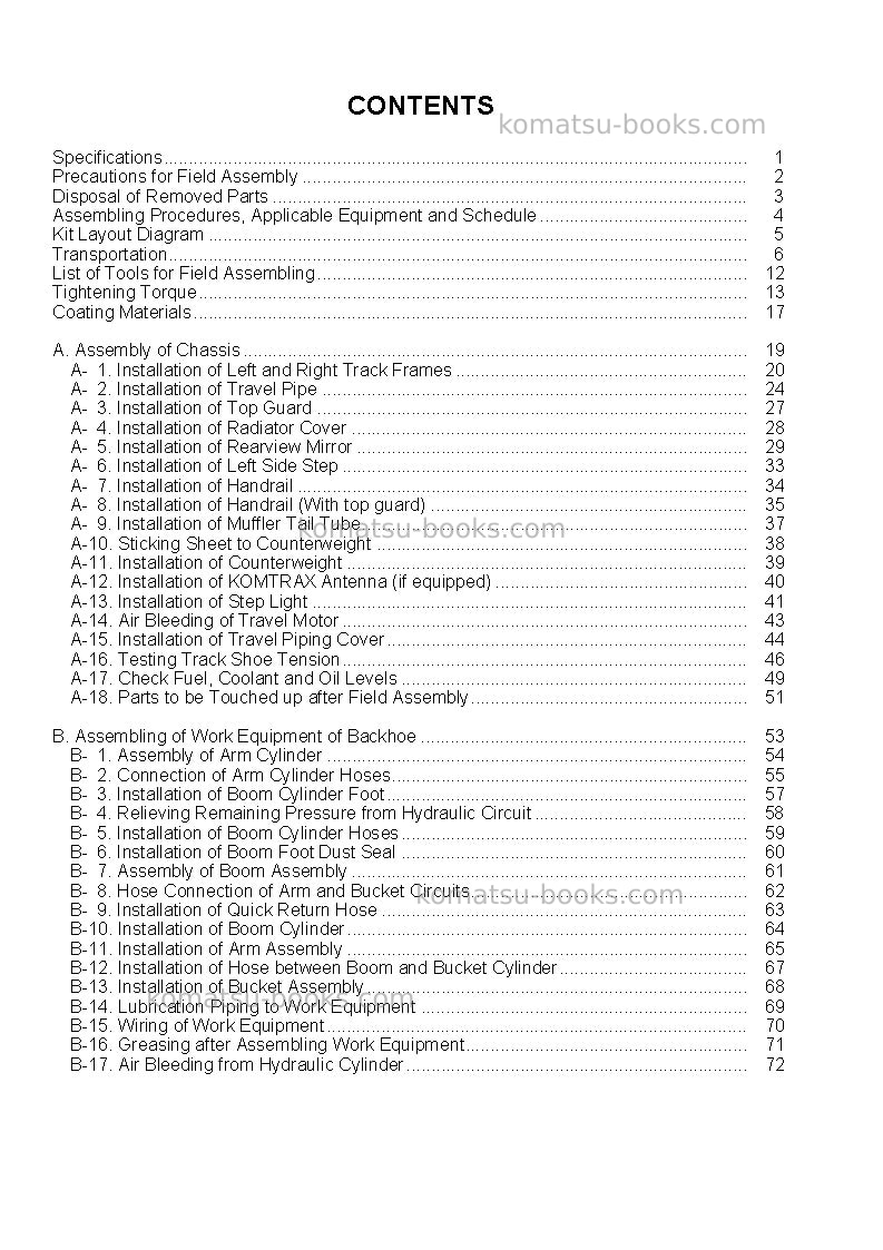 Komatsu pc850se-8jpn Field assembly manual cover Page 3 Komatsu pc850se-8jpn Field assembly manual cover Page 3