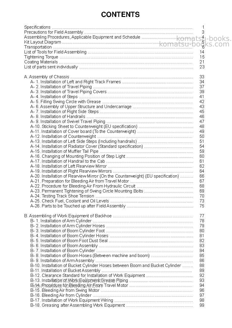 Komatsu pc1250lc-8jpn Field assembly manual cover Page 3 Komatsu pc1250lc-8jpn Field assembly manual cover Page 3
