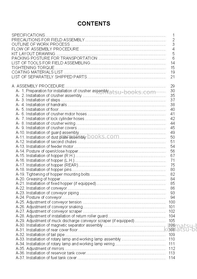 Komatsu br580jg-1jpn Field assembly manual cover Page 3 Komatsu br580jg-1jpn Field assembly manual cover Page 3