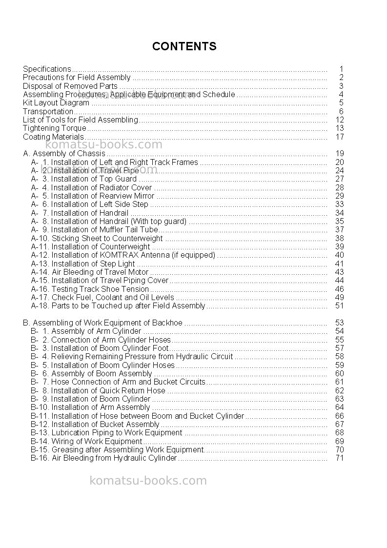Komatsu pc800-8jpn-r Field assembly manual cover Page 3 Komatsu pc800-8jpn-r Field assembly manual cover Page 3