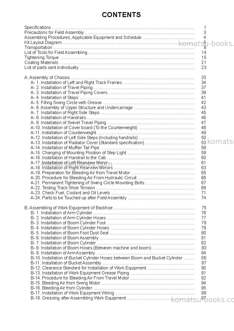 Komatsu pc1250-8jpn-r Field assembly manual cover Page 3 Komatsu pc1250-8jpn-r Field assembly manual cover Page 3