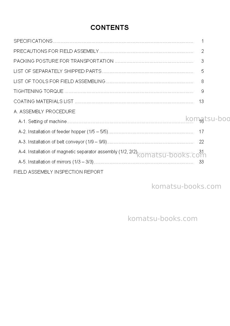 Komatsu br380jg-1jpn-e0 Field assembly manual cover Page 3 Komatsu br380jg-1jpn-e0 Field assembly manual cover Page 3