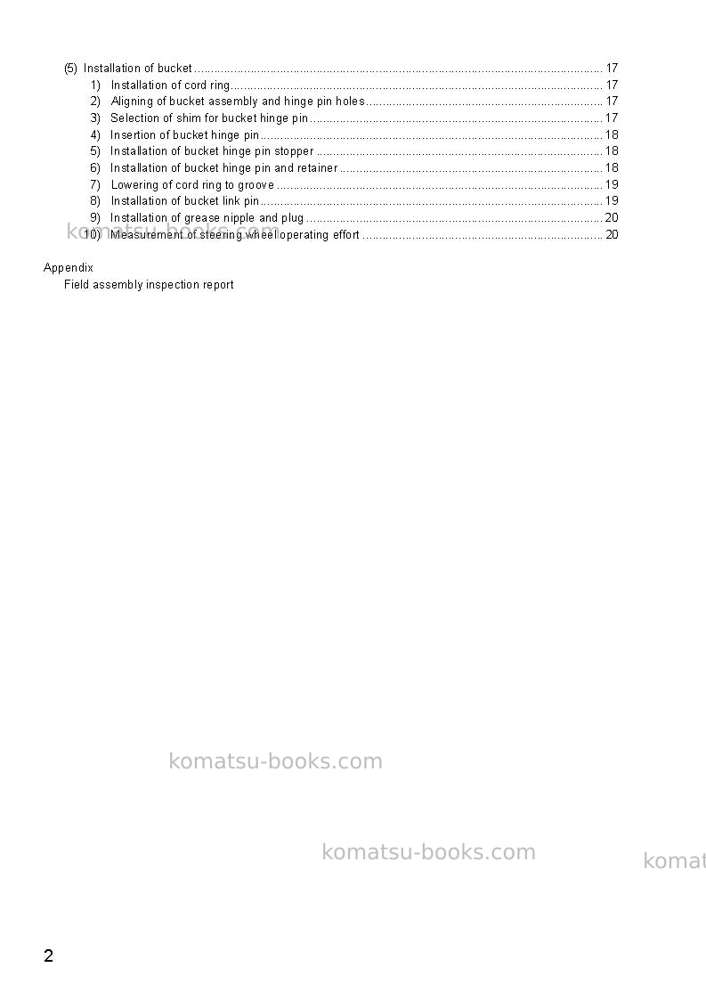 Komatsu wa600-3jpn Field assembly manual cover Page 3 Komatsu wa600-3jpn Field assembly manual cover Page 3