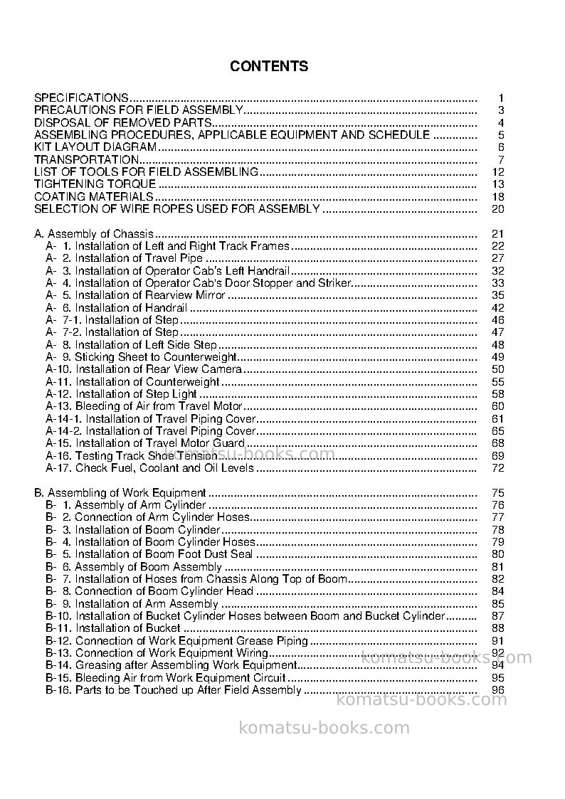 Komatsu pc650lc-8jpn-e0 Field assembly manual cover Page 3 Komatsu pc650lc-8jpn-e0 Field assembly manual cover Page 3