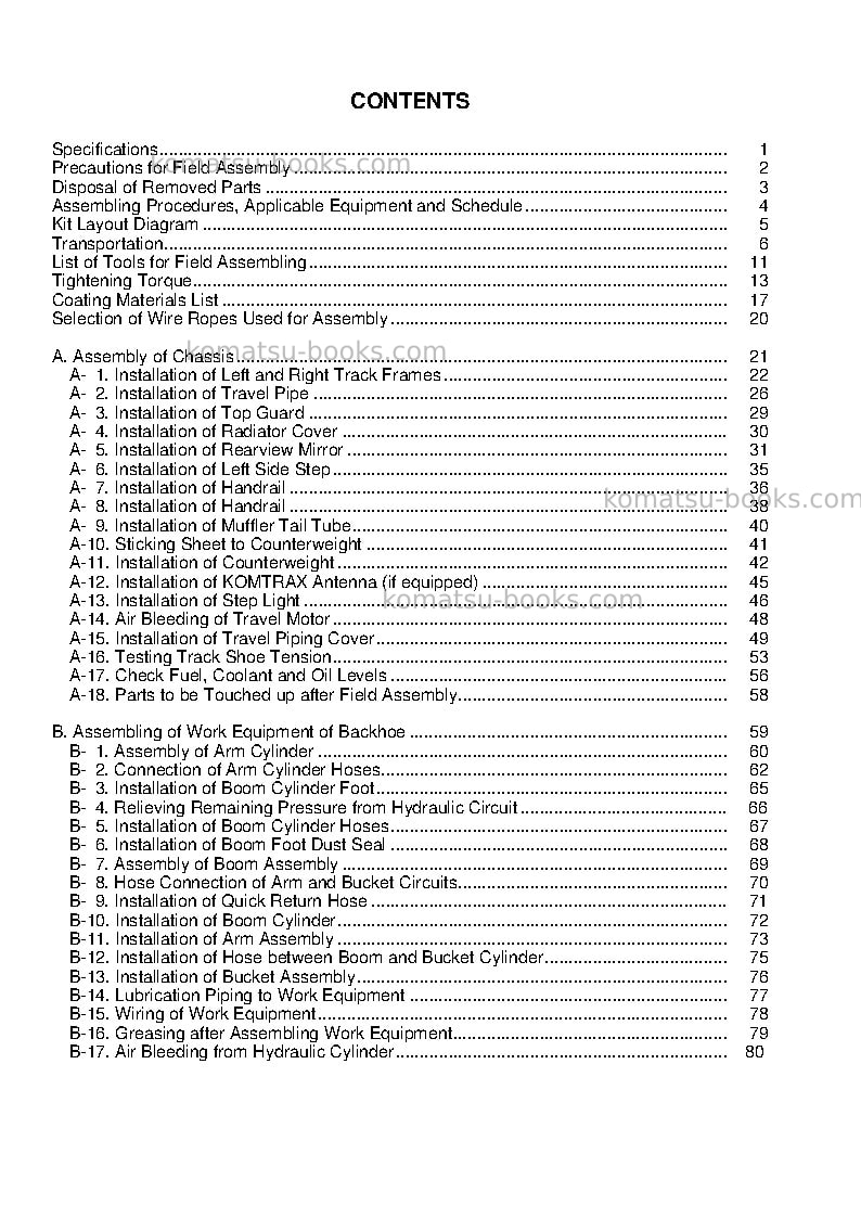 Komatsu pc800lc-8jpn-e0 Field assembly manual cover Page 3 Komatsu pc800lc-8jpn-e0 Field assembly manual cover Page 3