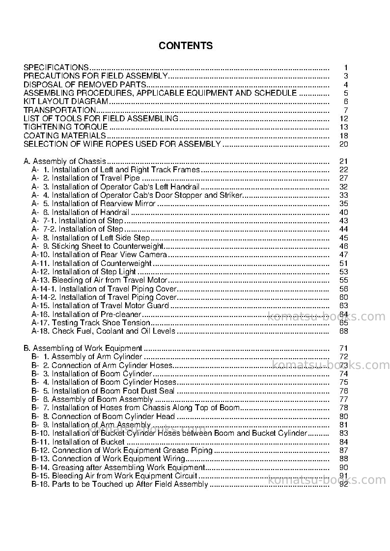 Komatsu pc600lc-8jpn-r1 Field assembly manual cover Page 3 Komatsu pc600lc-8jpn-r1 Field assembly manual cover Page 3