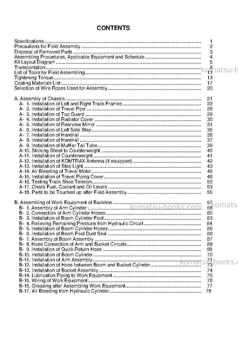 Komatsu pc850se-8jpn-r1 Field assembly manual cover Page 3 Komatsu pc850se-8jpn-r1 Field assembly manual cover Page 3