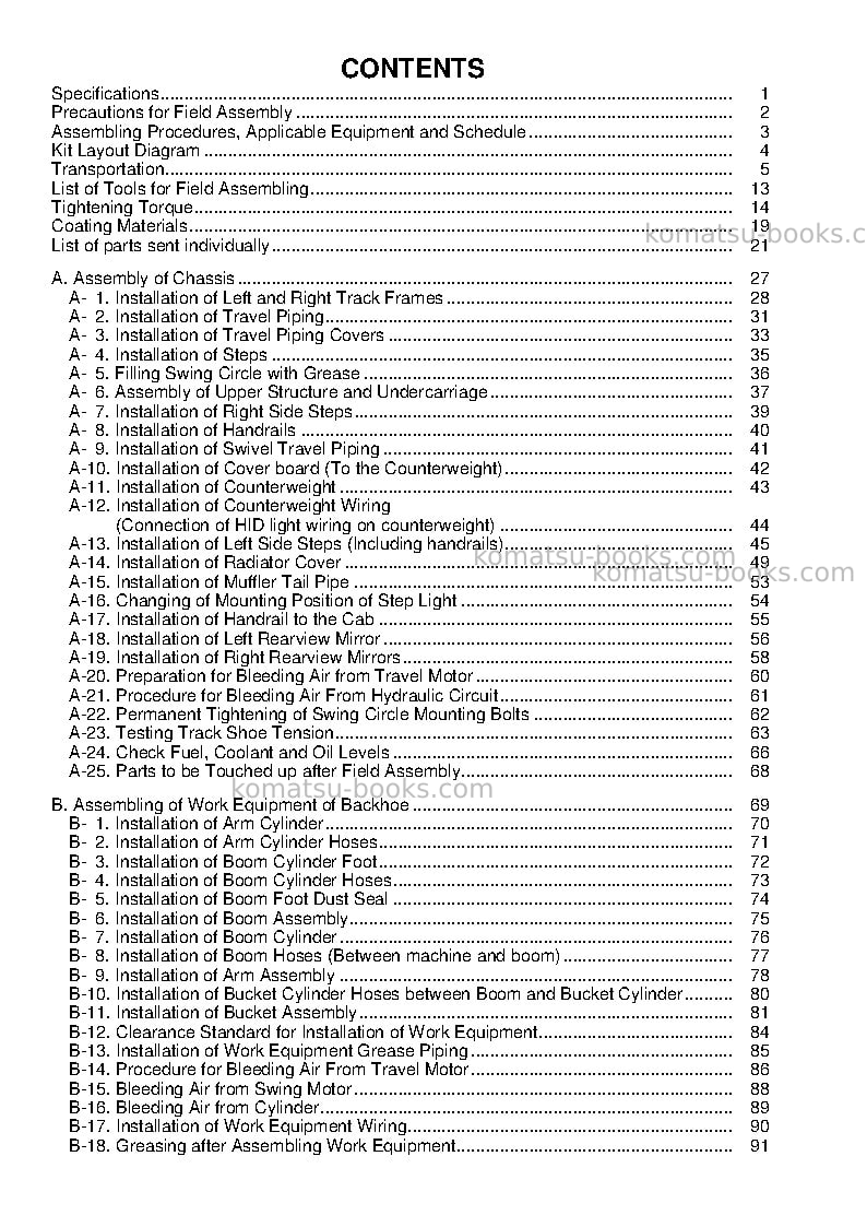 Komatsu pc1250sp-8jpn-r, for kal Field assembly manual cover Page 3 Komatsu pc1250sp-8jpn-r, for kal Field assembly manual cover Page 3