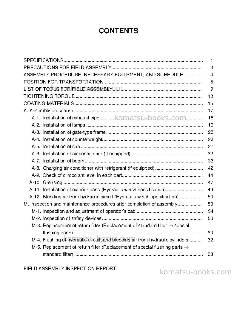 Komatsu d355c-3jpn--50c degree Field assembly manual cover Page 3