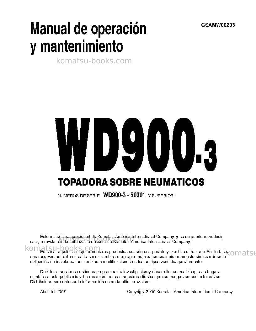 Komatsu wd900-3jpn Manual de operación cover Page 3