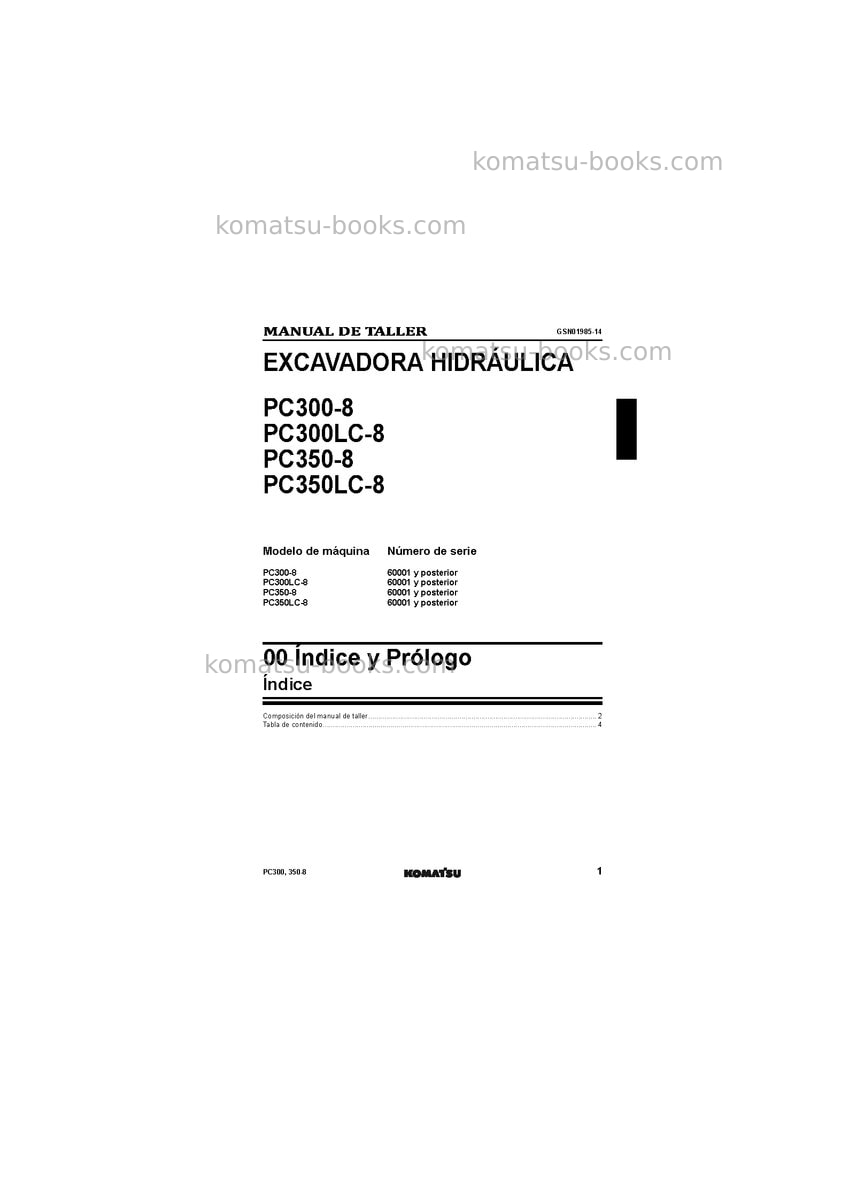 Komatsu pc300-8jpn Reparación y mantenimiento cover Page 3