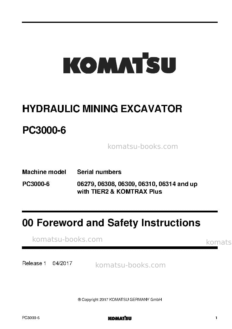 Komatsu pc3000-6deu Repair & maintenance cover Page 3