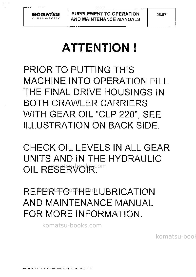 Komatsu pc8000-6deu-mian drive motor Operation manual cover Page 3 Komatsu pc8000-6deu-mian drive motor Operation manual cover Page 3