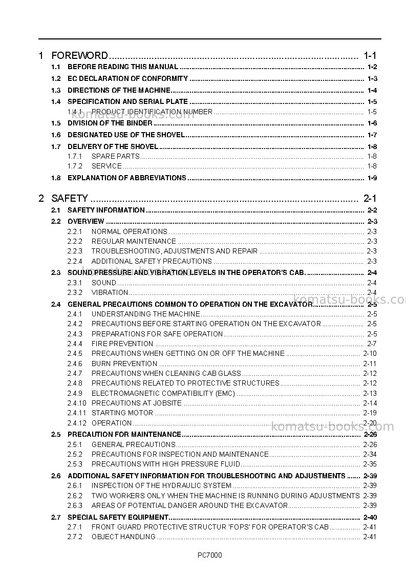 Komatsu pc7000-6deu Operation manual cover Page 3 Komatsu pc7000-6deu Operation manual cover Page 3
