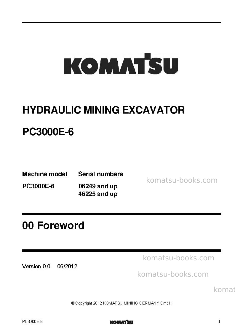 Komatsu pc3000e-6deu Repair & maintenance cover Page 3 Komatsu pc3000e-6deu Repair & maintenance cover Page 3