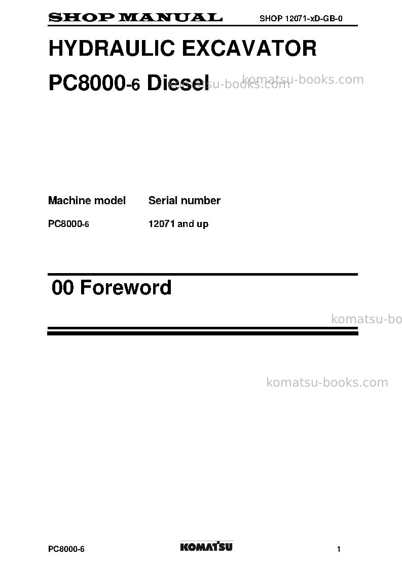 Komatsu pc8000-6deu Repair & maintenance cover Page 3 Komatsu pc8000-6deu Repair & maintenance cover Page 3
