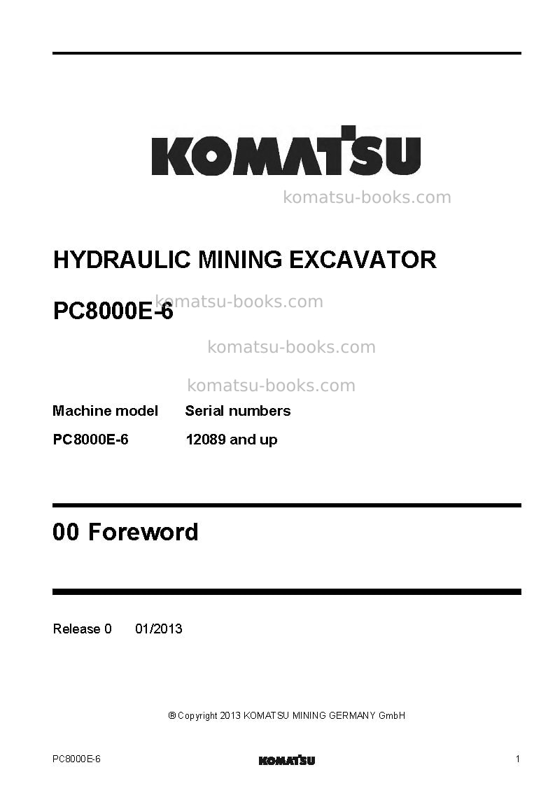 Komatsu pc8000e-6deu Repair & maintenance cover Page 3 Komatsu pc8000e-6deu Repair & maintenance cover Page 3