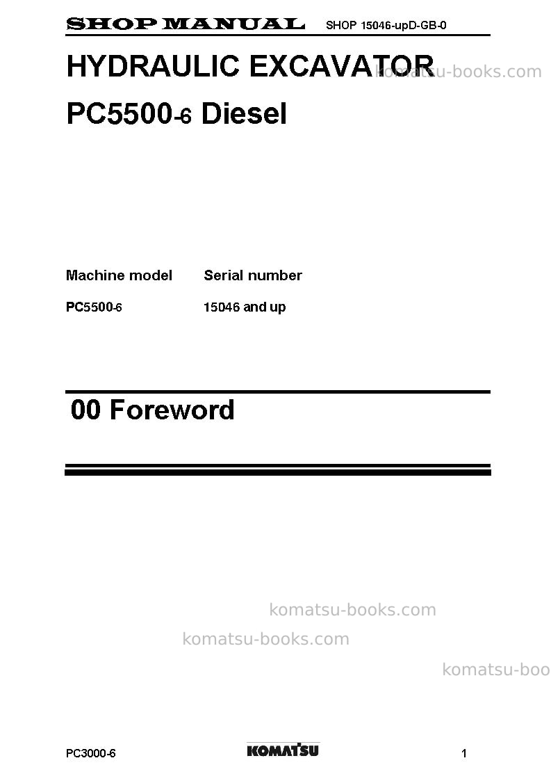 Komatsu pc5500-6deu Repair & maintenance cover Page 3 Komatsu pc5500-6deu Repair & maintenance cover Page 3
