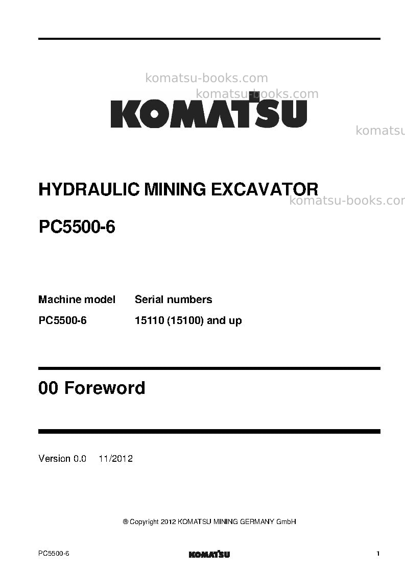 Komatsu pc5500-6deu Repair & maintenance cover Page 3 Komatsu pc5500-6deu Repair & maintenance cover Page 3
