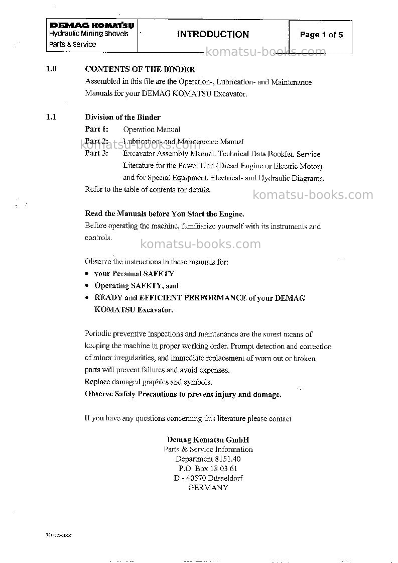 Komatsu h285sdeu Operation manual cover Page 3