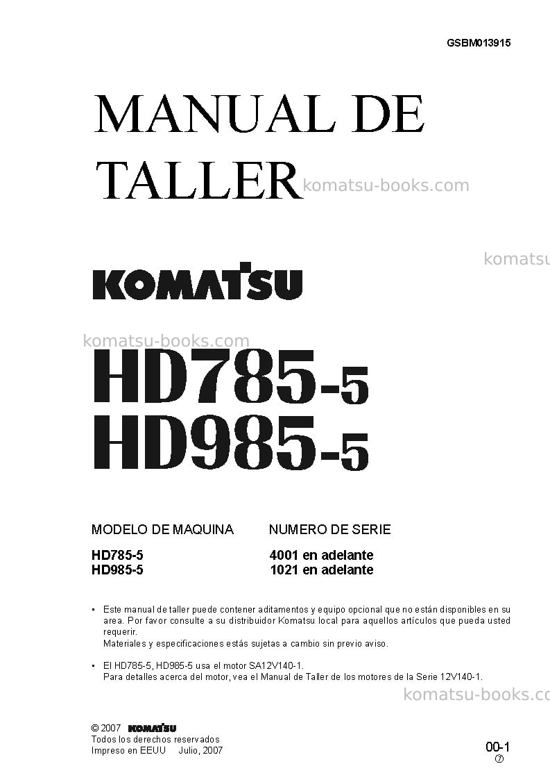 Komatsu hd785-5jpn Reparación y mantenimiento cover Page 3