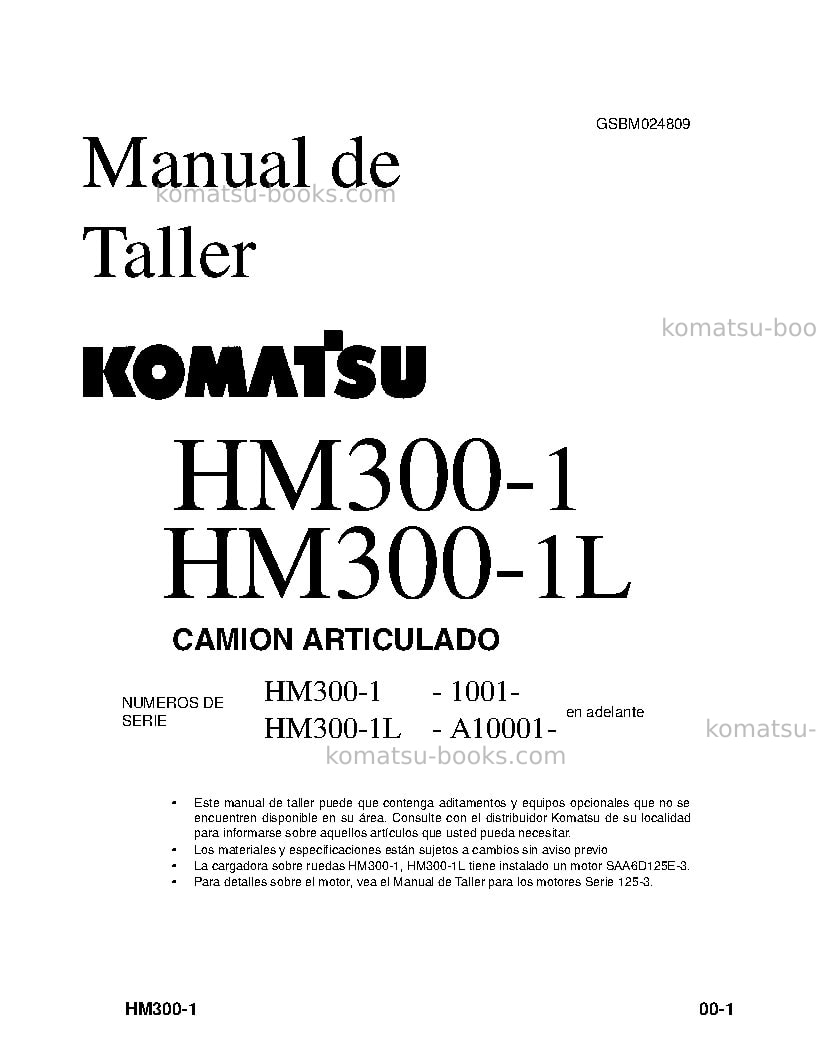 Komatsu hm300-1usa-l Reparación y mantenimiento cover Page 3