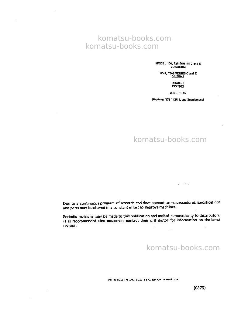 Komatsu 125c Repair & maintenance cover Page 3