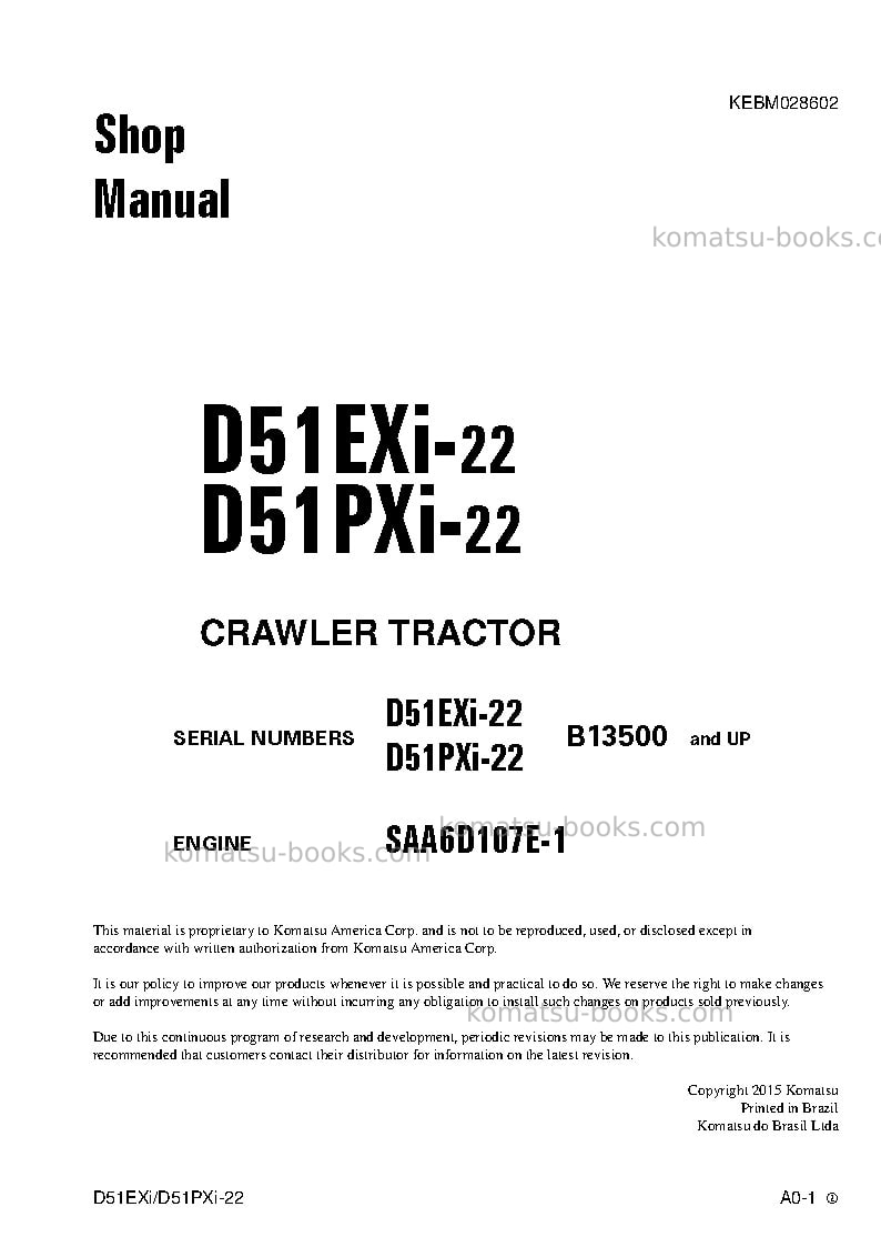 Komatsu d51pxi-22bra Repair & maintenance cover Page 3