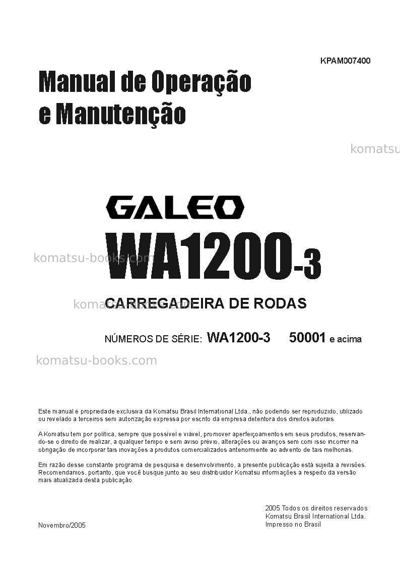 Komatsu wa1200-3jpn Manual de operação capa Página 3 Komatsu wa1200-3jpn Manual de operação capa Página 3