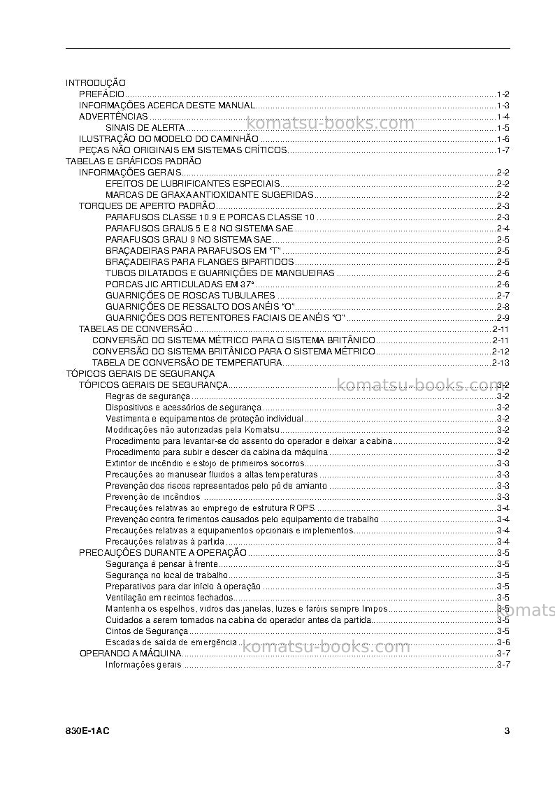 Komatsu 830e-1usa-ac Manual de operação capa Página 3 Komatsu 830e-1usa-ac Manual de operação capa Página 3