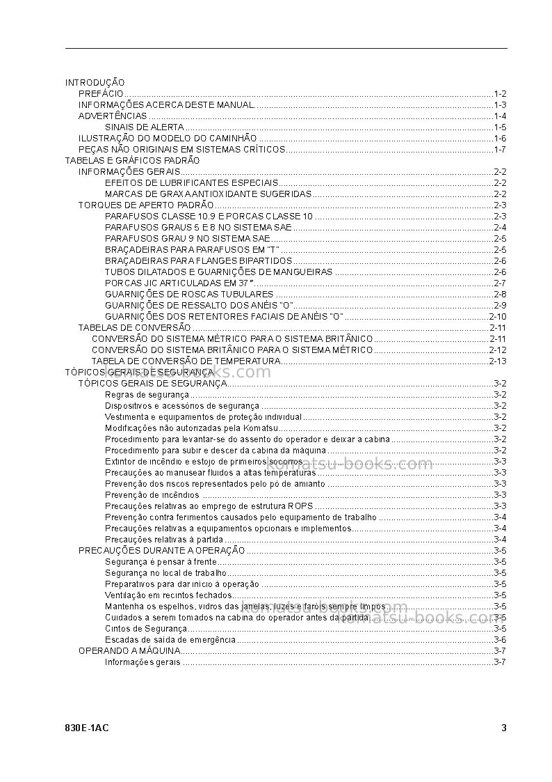 Komatsu 830e-1usa-ac Manual de operação capa Página 3 Komatsu 830e-1usa-ac Manual de operação capa Página 3