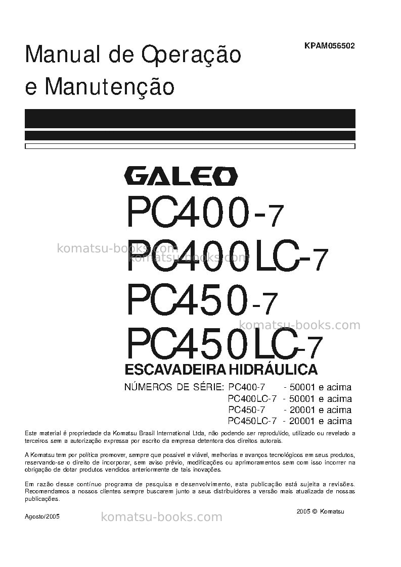 Komatsu pc400-7jpn Manual de operação capa Página 3 Komatsu pc400-7jpn Manual de operação capa Página 3