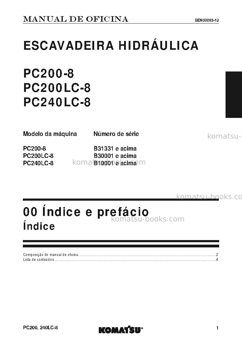 Komatsu pc240lc-8bra Reparo e manutenção capa Página 3 Komatsu pc240lc-8bra Reparo e manutenção capa Página 3