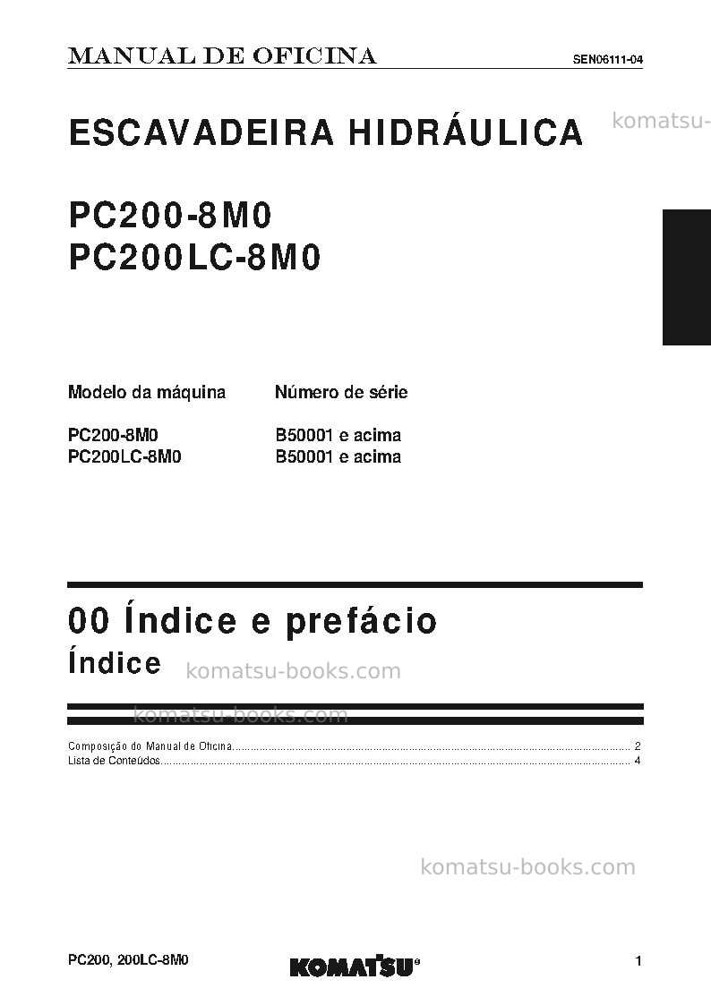 Komatsu pc200-8bra-m0 Reparo e manutenção capa Página 3 Komatsu pc200-8bra-m0 Reparo e manutenção capa Página 3