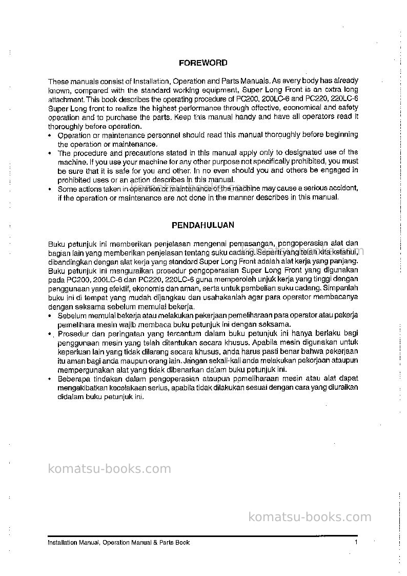 Komatsu pc200slf-6idn Operation manual cover Page 3 Komatsu pc200slf-6idn Operation manual cover Page 3
