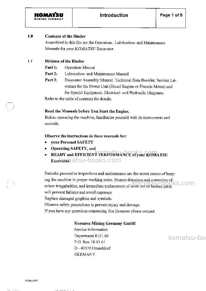 Komatsu pc8000-1deu Operation manual cover Page 3