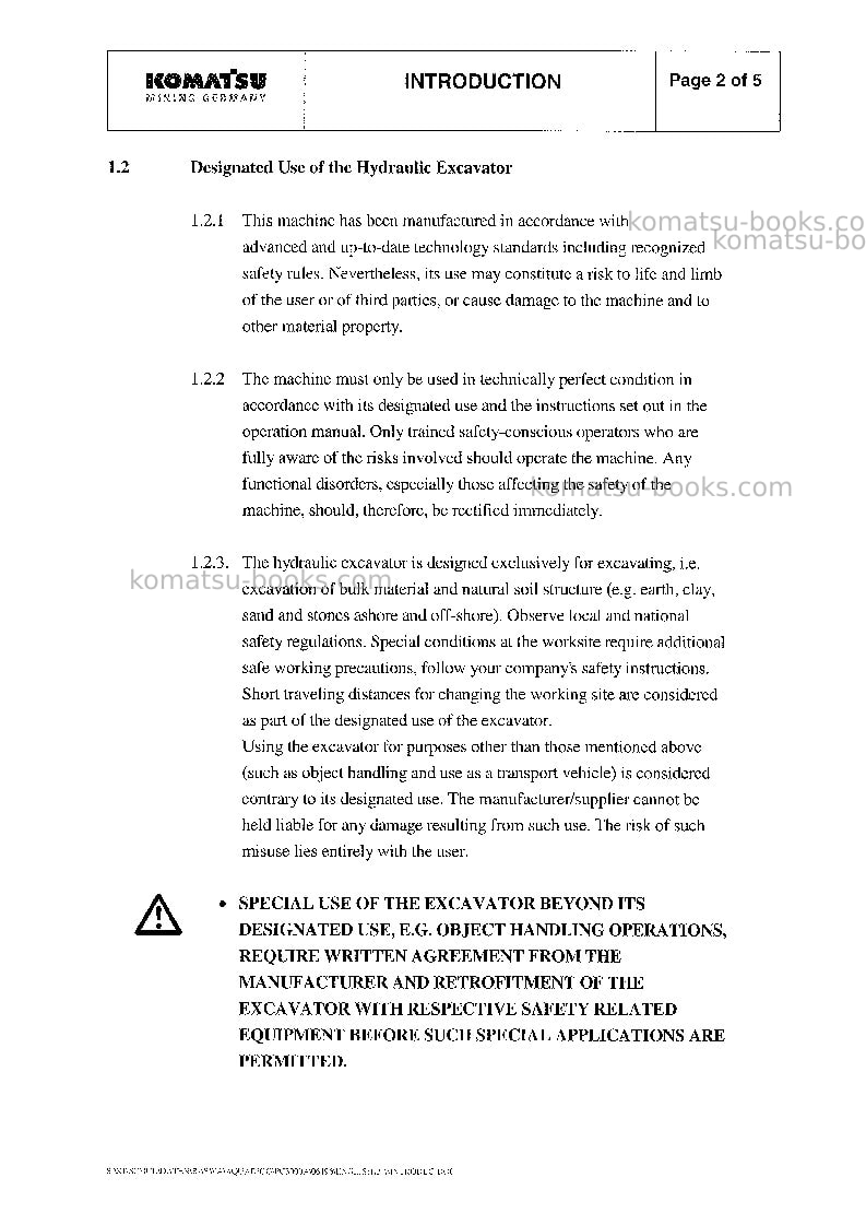Komatsu pc3000-1deu-aqua digger Operation manual cover Page 3 Komatsu pc3000-1deu-aqua digger Operation manual cover Page 3