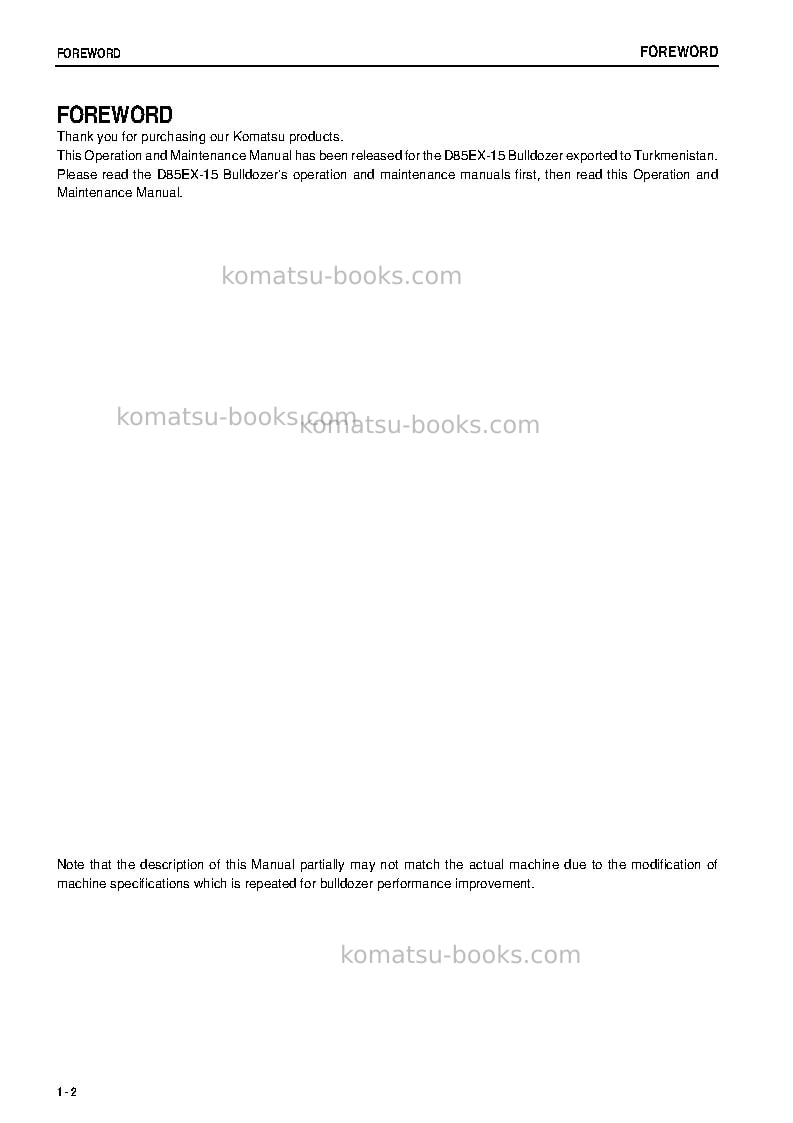 Komatsu d85ex-15jpn-for turkmenistan Operation manual cover Page 3 Komatsu d85ex-15jpn-for turkmenistan Operation manual cover Page 3