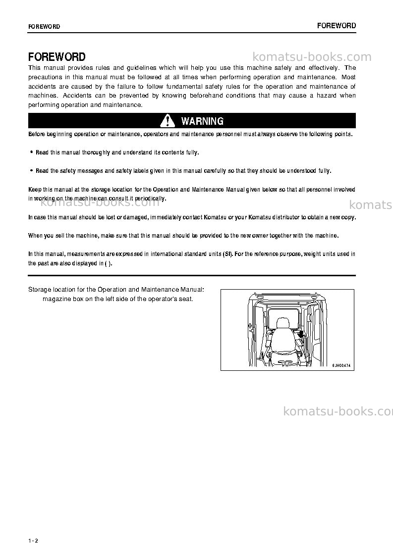 Komatsu pc270-8jpn-work equipment grease 100h Operation manual cover Page 3