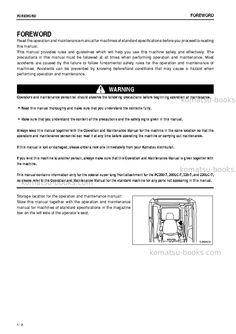 Komatsu pc200-7jpn-super long front Operation manual cover Page 3 Komatsu pc200-7jpn-super long front Operation manual cover Page 3