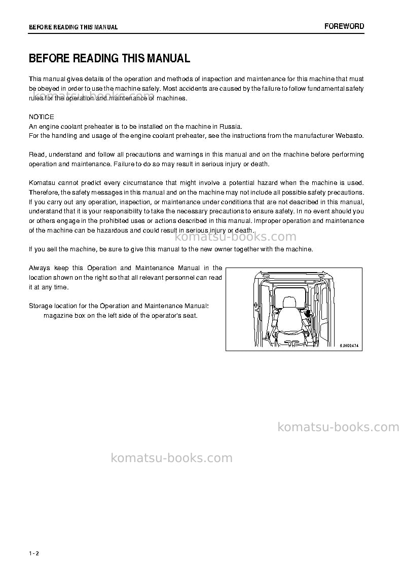 Komatsu pc200-8jpn-webasto heater spec., work equipment grease 100h Operation manual cover Page 3 Komatsu pc200-8jpn-webasto heater spec., work equipment grease 100h Operation manual cover Page 3