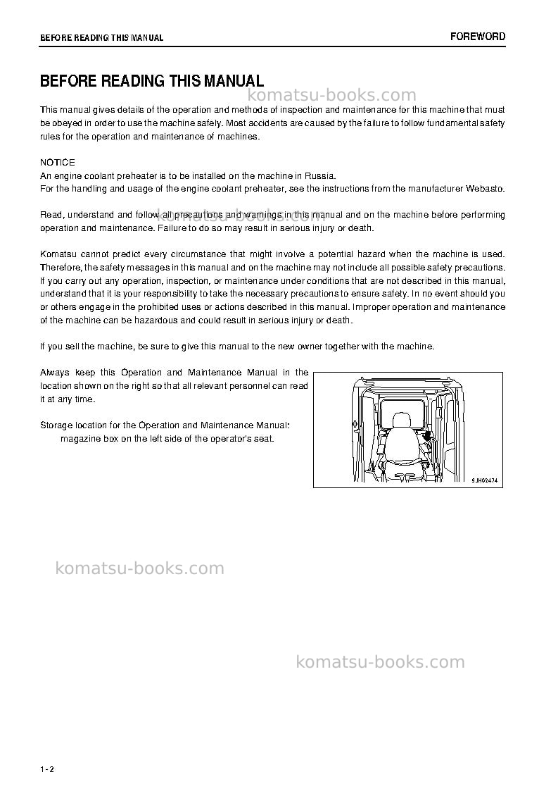Komatsu pc300-8jpn-webasto heater spec., work equipment grease 100h Operation manual cover Page 3