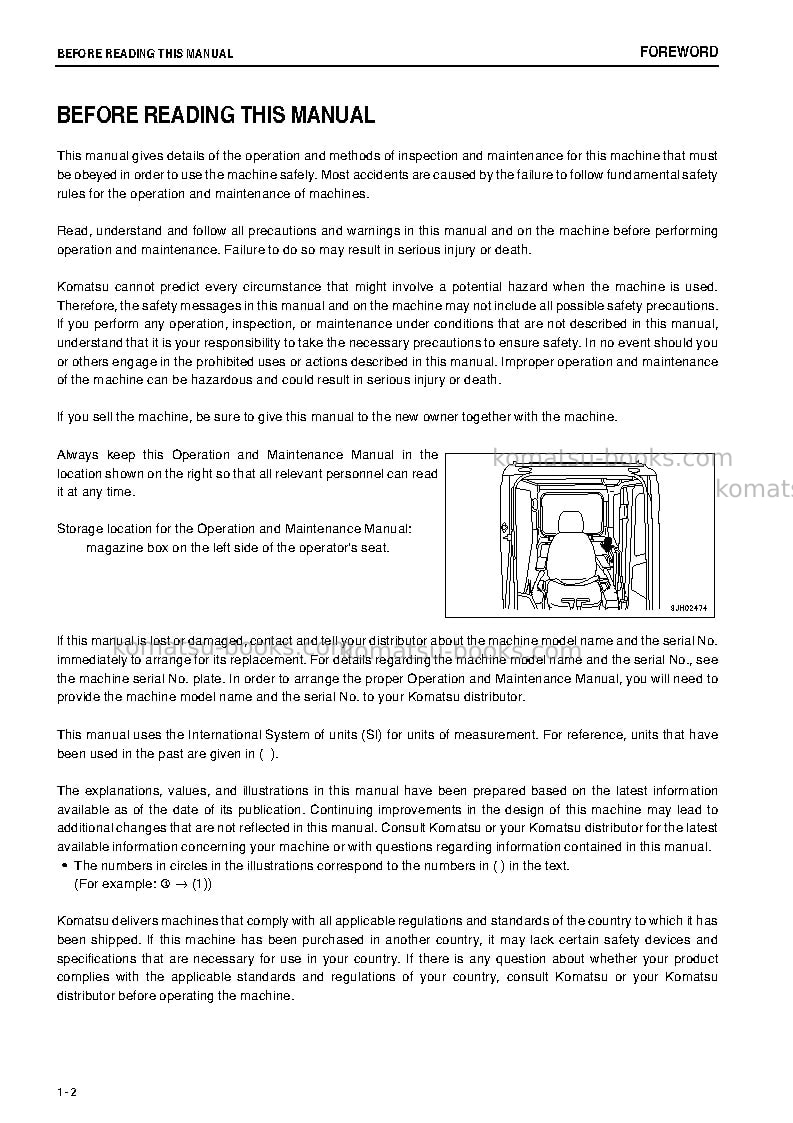 Komatsu pc200-8jpn-work equipment grease 500h Operation manual cover Page 3