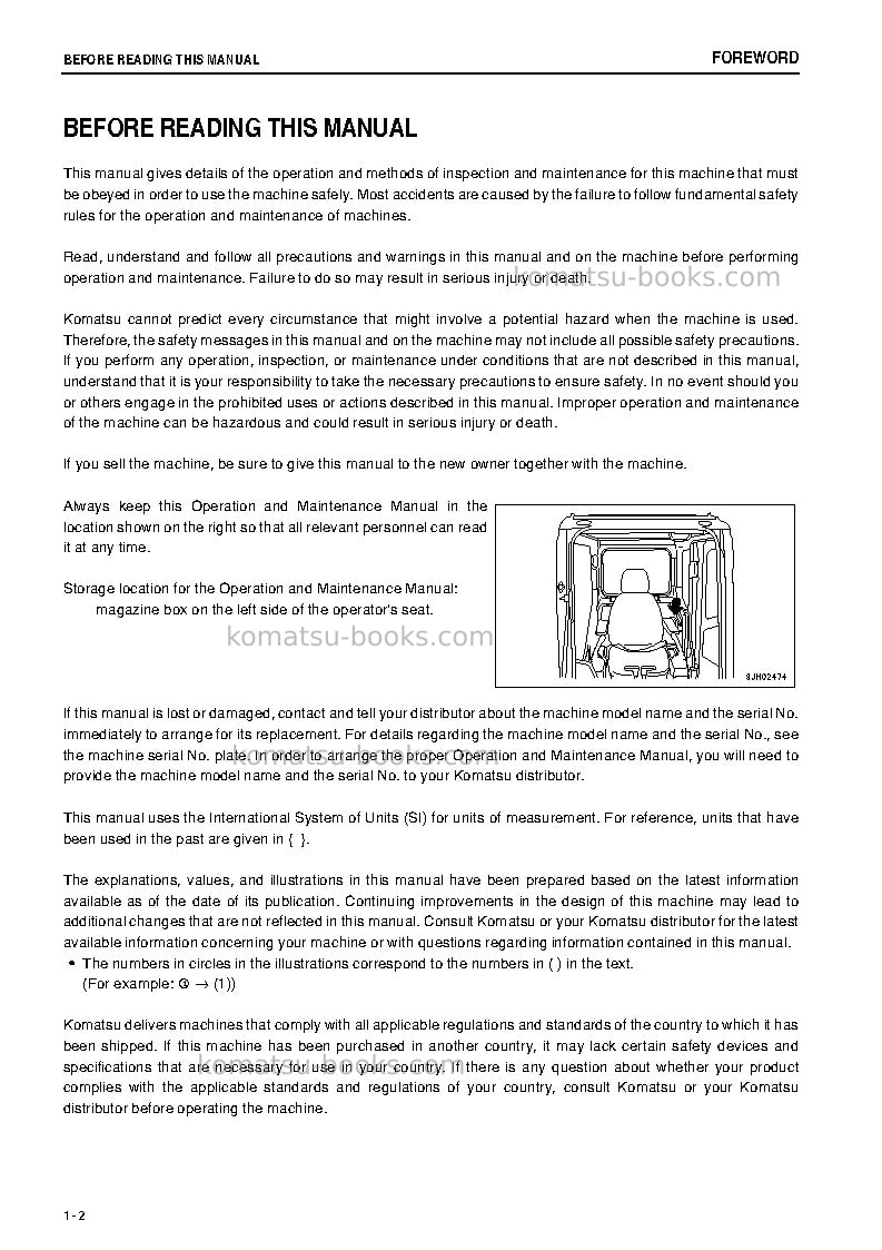 Komatsu hb215lc-1jpn-m0, greasing interval 500 hour Operation manual cover Page 3 Komatsu hb215lc-1jpn-m0, greasing interval 500 hour Operation manual cover Page 3