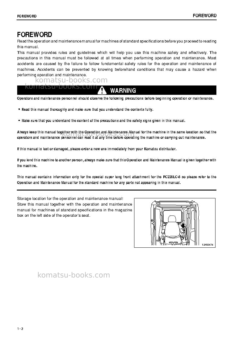 Komatsu pc220lc-8jpn-super long front spec. Operation manual cover Page 3 Komatsu pc220lc-8jpn-super long front spec. Operation manual cover Page 3