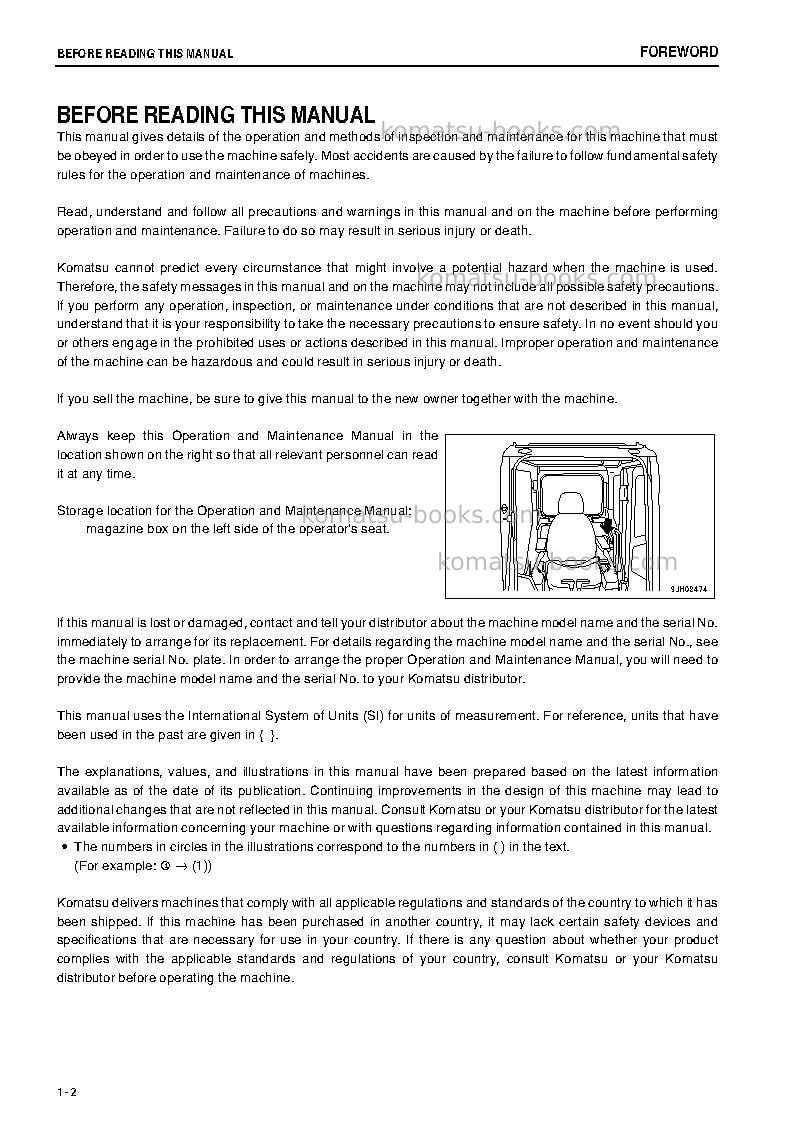 Komatsu pc800se-8jpn-e0, -30c degree Operation manual cover Page 3