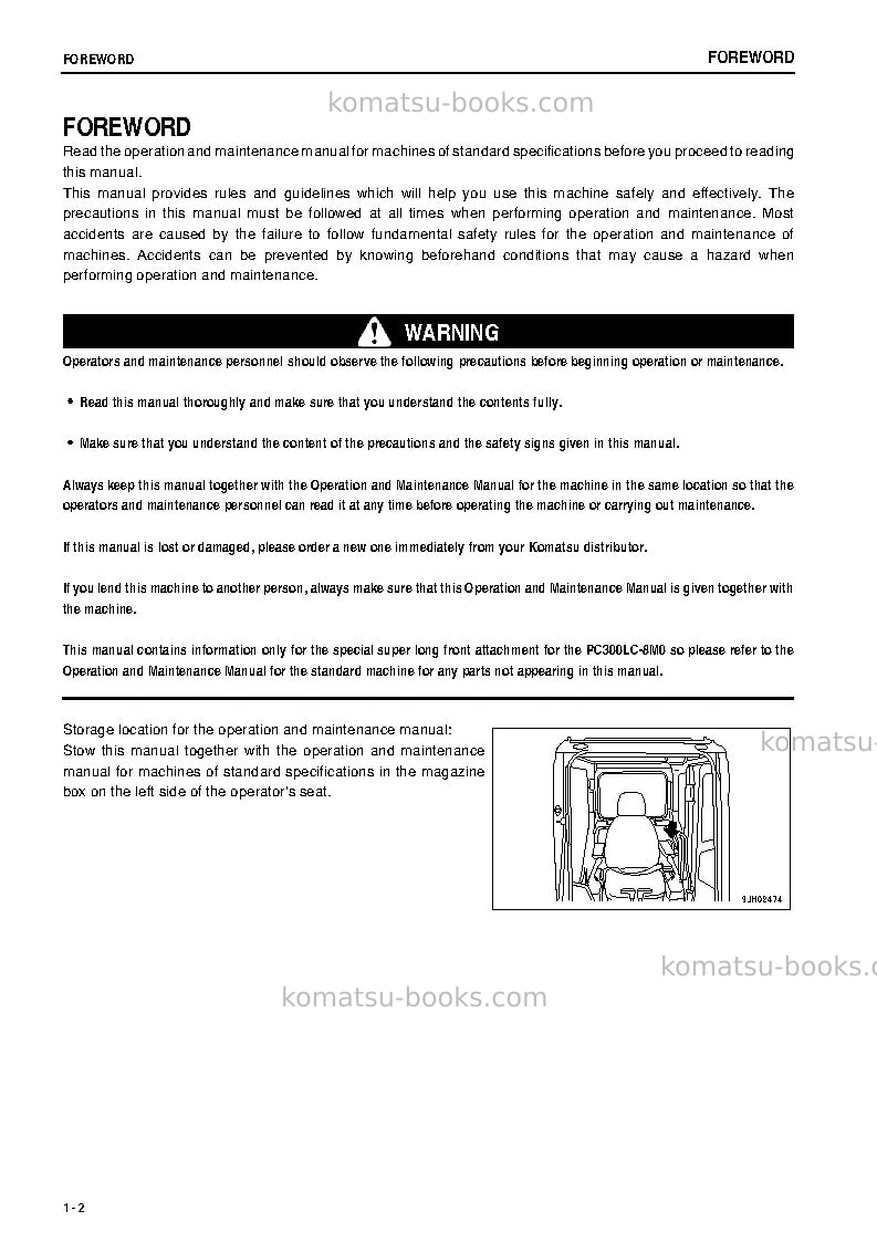 Komatsu pc300lc-8jpn-m0, super long front spec. Operation manual cover Page 3 Komatsu pc300lc-8jpn-m0, super long front spec. Operation manual cover Page 3