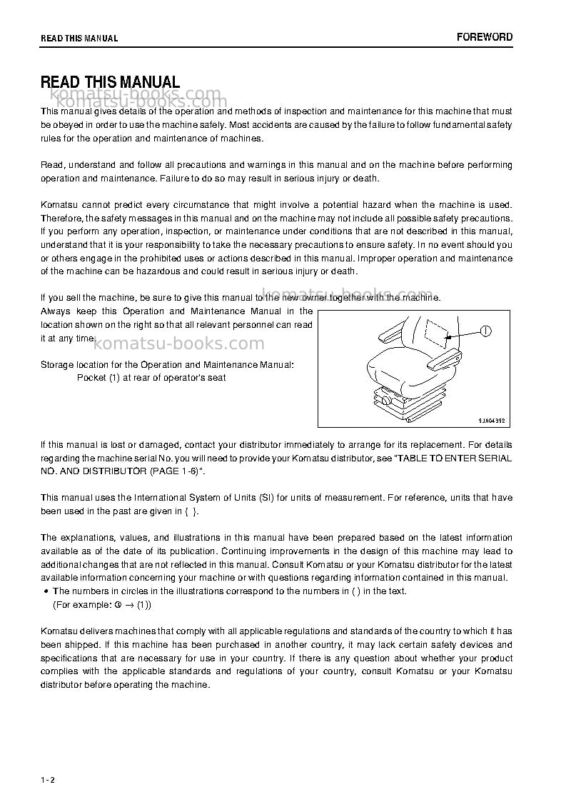Komatsu wa250-6jpn-all safety labels are pictorial Operation manual cover Page 3