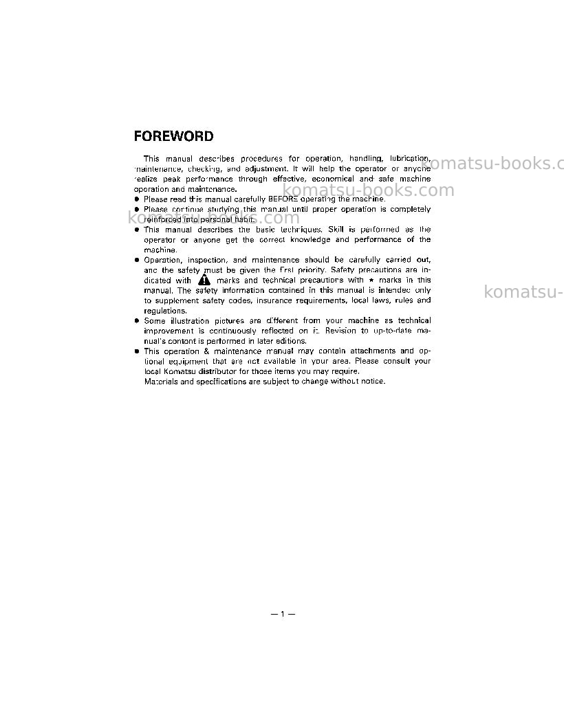 Komatsu pc200-5usa Operation manual cover Page 3 Komatsu pc200-5usa Operation manual cover Page 3